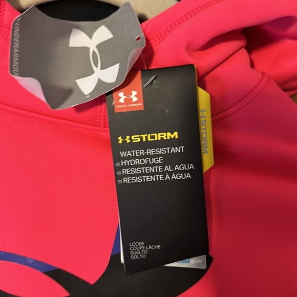 Girls Bright Pink Under Armour Sweatshirt with Purple and Black Logo size YXL - Picture 4 of 4